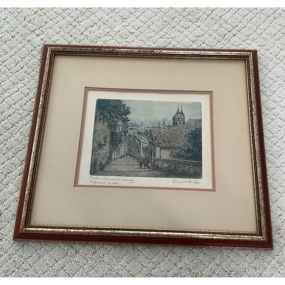 Original Signed Emil Wanke  Etching Depicts The Castle Steps In Prague,Czech. - Picture 2 of 14